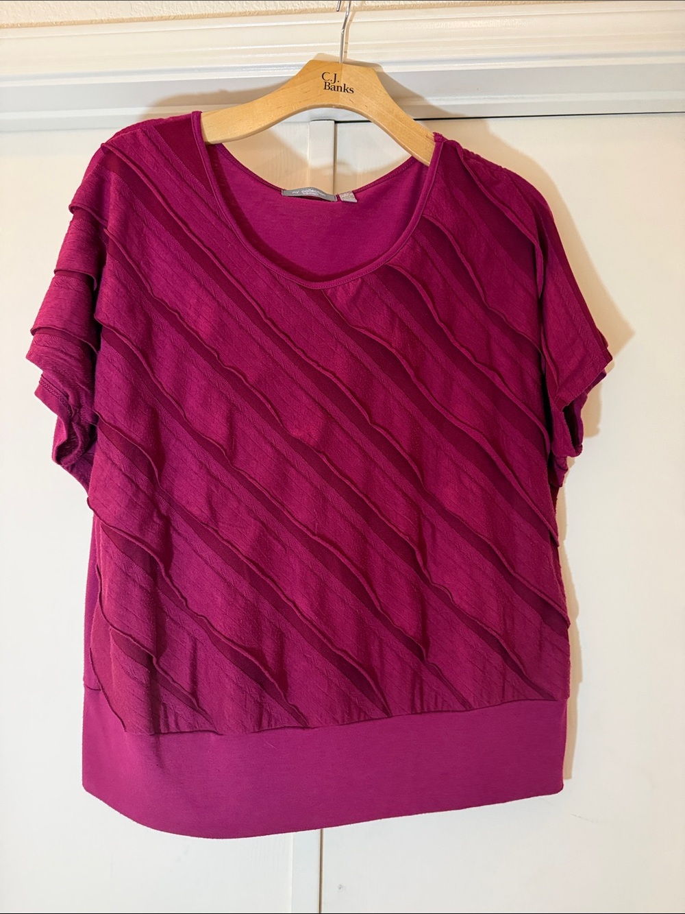 NY Collection Short-Sleeve Textured Top in Magenta